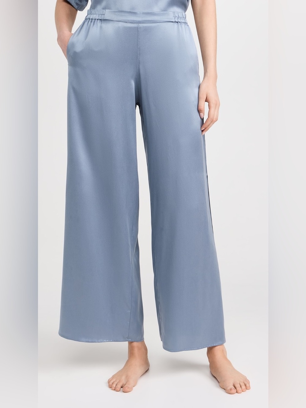 Lunya Silk Wide-Leg Pajama Pants in Dusty Blue